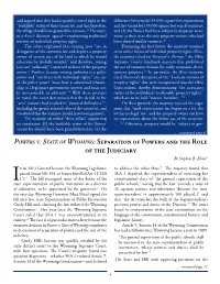 Wyoming: Separation of Powers and the Role of the Judiciary by Stephen R