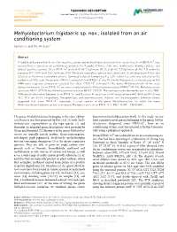 Methylobacterium Frigidaeris Sp. Nov., Isolated from an Air Conditioning System