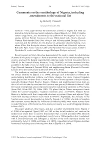 Comments on the Ornithology of Nigeria, Including Amendments to the National List