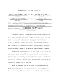 Management Problems and Practices of Asian Graduate Students at Oregon State University