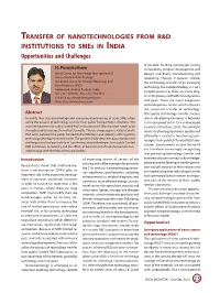 Transfer of Nanotechnologies from R&D Institutions to Smes in India