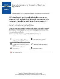 Effects of Cycle and Treadmill Desks on Energy Expenditure and Cardiometabolic Parameters in Sedentary Workers: Review and Meta-Analysis
