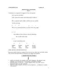 LINGUISTICS 221 Lecture #3 DISTINCTIVE FEATURES Part 1. an Utterance Is Composed of a Sequence of Discrete Segments. Is the Segm