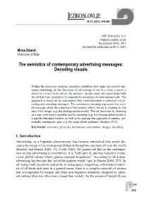 The Semiotics of Contemporary Advertising Messages: Decoding Visuals