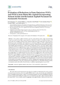 (Vocs and Svocs) from Warm Mix Asphalt Incorporating Natural Zeolite and Reclaimed Asphalt Pavement for Sustainable Pavements