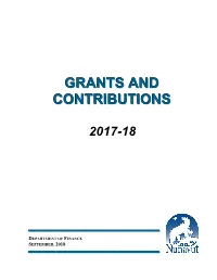 2017-18 Grants and Contributions by Department, Including Recipient, Amount and Purpose of the Funds