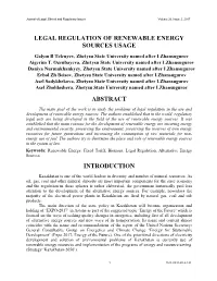 Legal Regulation of Renewable Energy Sources Usage Abstract Introduction