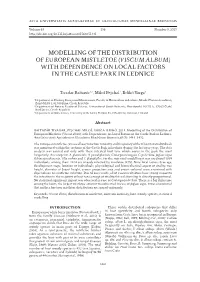 Modelling of the Distribution of European Mistletoe (Viscum Album) with Dependence on Local Factors in the Castle Park in Lednice
