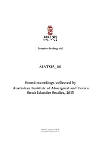 Sound Recordings Collected by Australian Institute of Aboriginal and Torres Strait Islander Studies, 2013