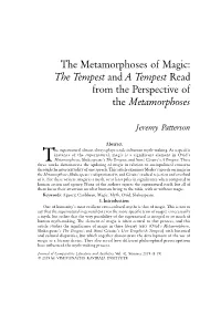 The Metamorphoses of Magic: the Tempest and a Tempest Read from the Perspective of the Metamorphoses