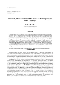 Universals, Their Violation and the Notion of Phonologically Peculiar Languages 2