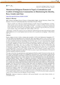 Mainstream Religious Domain in Nepal a Contradiction and Conflict