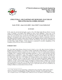 Structural and Earthquake Response Analysis of Little Hagia Sophia