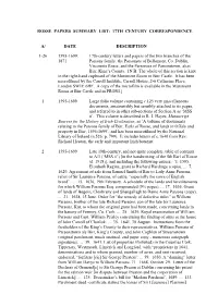 Rosse Papers Summary List: 17Th Century Correspondence