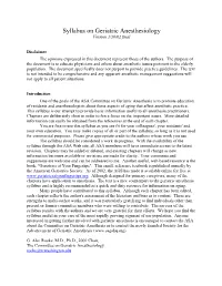 Syllabus on Geriatric Anesthesiology Version 1/10/02 Final
