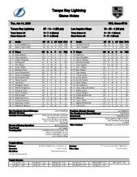 Tampa Bay Lightning Game Notes
