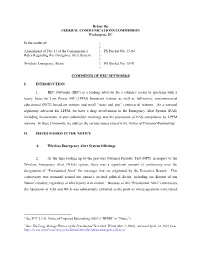 Before the FEDERAL COMMUNICATIONS COMMISSION Washington, DC in the Matter Of: Amendment of Part 11 of the Commission's Rules R