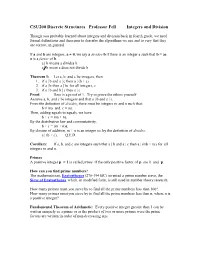 CSU200 Discrete Structures Professor Fell Integers and Division