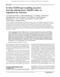 In Vitro Iclip-Based Modeling Uncovers How the Splicing Factor U2AF2 Relies on Regulation by Cofactors