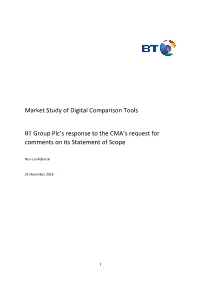 Market Study of Digital Comparison Tools BT Group Plc's Response To