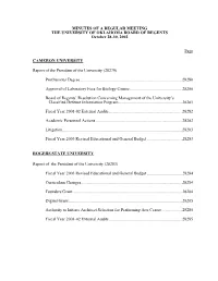 MINUTES of a REGULAR MEETING the UNIVERSITY of OKLAHOMA BOARD of REGENTS October 28-30, 2002