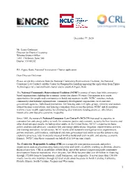 NCLC, NCRC, and CRL Comments to the OCC Opposing Application Of