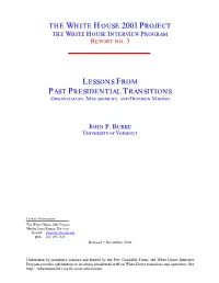 2001 Project the White House Interview Program Report No