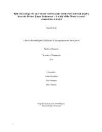 Bulk Mineralogy of Lunar Crater Central Peaks Via Thermal Infrared Spectra from the Diviner Lunar Radiometer - a Study of the Moon’S Crustal Composition at Depth