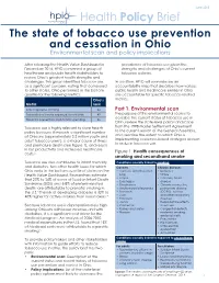Health Policy Brief the State of Tobacco Use Prevention and Cessation in Ohio Environmental Scan and Policy Implications