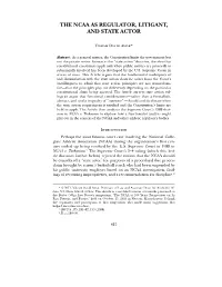 Ncaa As Regulator, Litigant and State Actor