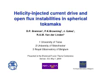 Helicity-Injected Current Drive and Open Flux Instabilities in Spherical