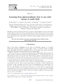 Learning from Photosynthesis: How to Use Solar Energy to Make Fuels