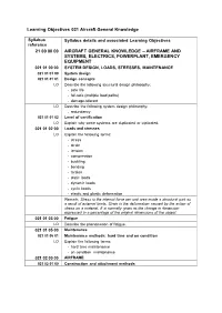 Learning Objectives 021 Aircraft General Knowledge