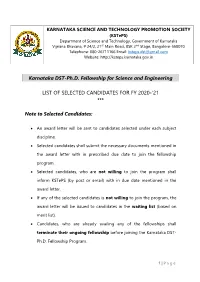 List of Selected Candidates for Fy 2020-'21