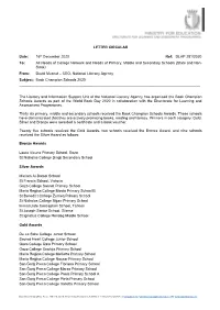 LETTER CIRCULAR Date: 16Th December 2020 Ref: DLAP 281/2020 To: All Heads of College Network and Heads of Primary, Middle and Se