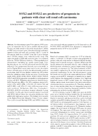 SOX2 and SOX12 Are Predictive of Prognosis in Patients with Clear Cell Renal Cell Carcinoma