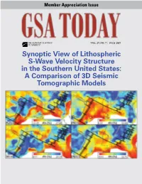 Synoptic View of Lithospheric S-Wave Velocity Structure in the Southern United States: a Comparison of 3D Seismic Tomographic Models 2020 CALENDAR