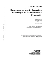 Background on Identity Federation Technologies for the Public Safety Community