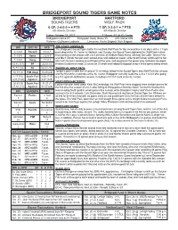 Bridgeport Sound Tigers Game Notes