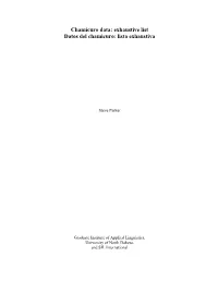Chamicuro Data: Exhaustive List Datos Del Chamicuro: Lista Exhaustiva