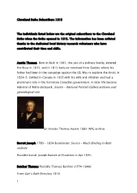 Cleveland Baths Subscribers 1815 the Individuals Listed Below Are The