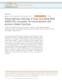 GNG12-AS1 Uncouples Its Transcriptional and Product-Related Functions