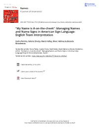 Managing Names and Name Signs in American Sign Language- English Team Interpretation