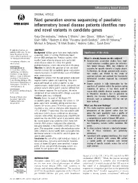 Next Generation Exome Sequencing of Paediatric Inflammatory Bowel