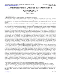 Transformational Quest in Ray Bradbury's Fahrenheit