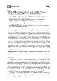 Effects of Formulation Excipients on Skin Barrier Function in Creams