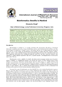 Bioinformatics: Benefits to Mankind
