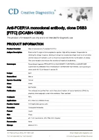 Anti-FCER1A Monoclonal Antibody, Clone DSB3 [FITC] (DCABH-1306) This Product Is for Research Use Only and Is Not Intended for Diagnostic Use