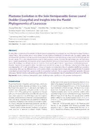 Cassytha) and Insights Into the Plastid Phylogenomics of Lauraceae