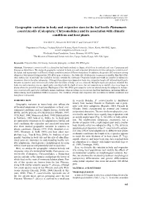 Geographic Variation in Body and Ovipositor Sizes in the Leaf Beetle Plateumaris Constricticollis (Coleoptera: Chrysomelidae) and Its Association with Climatic Conditions and Host Plants
